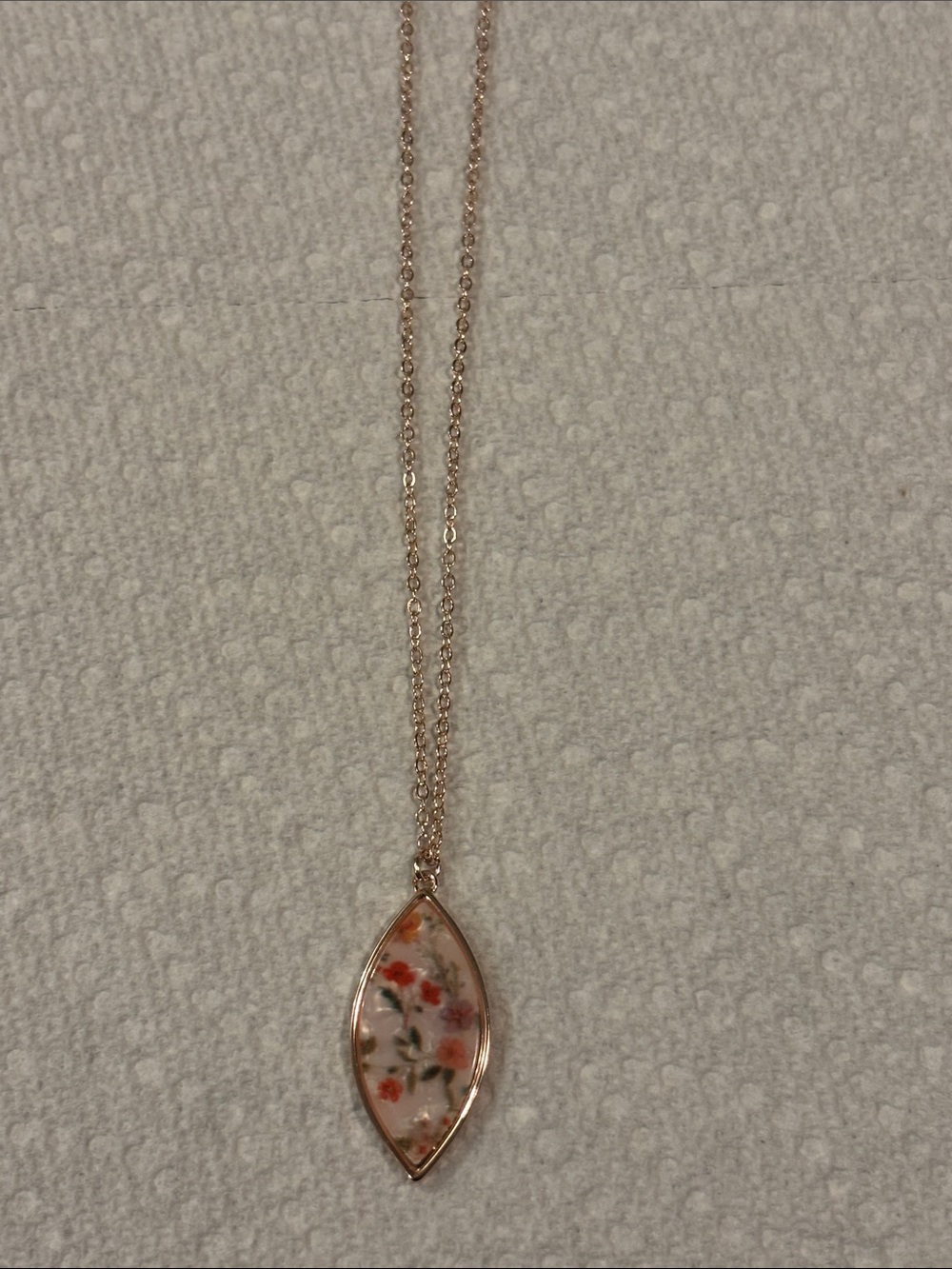 Rose Gold Floral Pendant Necklace signed LC